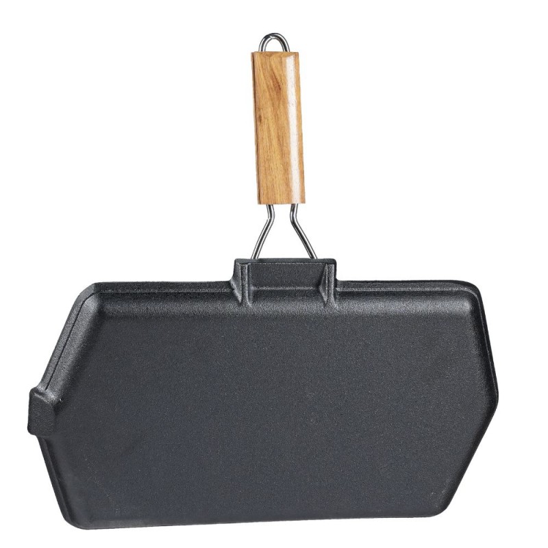 Valurautainen grillipannu taitettavalla puukahvalla, 35x21 cm | Valurautainen grillipannu | Valurautapannu |